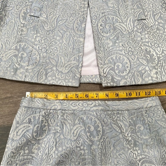 Rickie Freeman Teri Jon Suit Set- jacket & skirt brocade print silver gray sz 2 - Picture 11 of 15